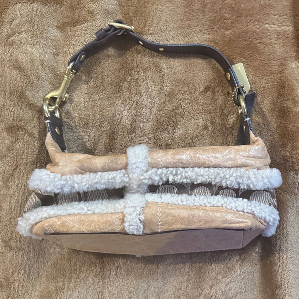 Coach Tan and Cream Wristlet with Gold Accents